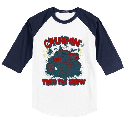 Monster Truck Crushin Thru The Snow Winter Baseball Sleeve Shirt