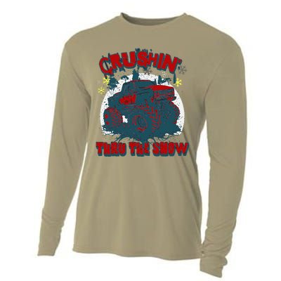 Monster Truck Crushin Thru The Snow Winter Cooling Performance Long Sleeve Crew