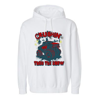 Monster Truck Crushin Thru The Snow Winter Garment-Dyed Fleece Hoodie