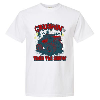 Monster Truck Crushin Thru The Snow Winter Garment-Dyed Heavyweight T-Shirt