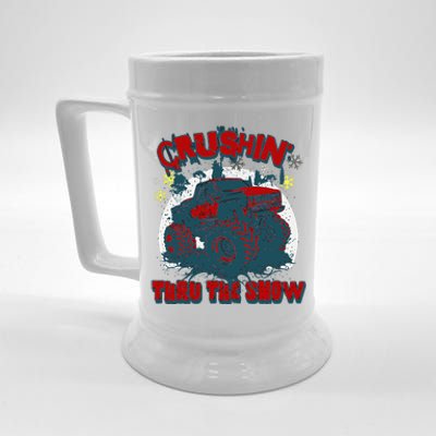 Monster Truck Crushin Thru The Snow Winter Beer Stein