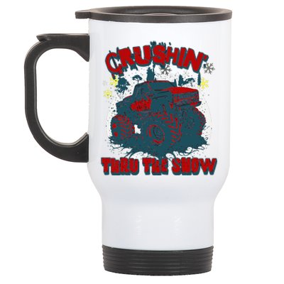 Monster Truck Crushin Thru The Snow Winter Stainless Steel Travel Mug