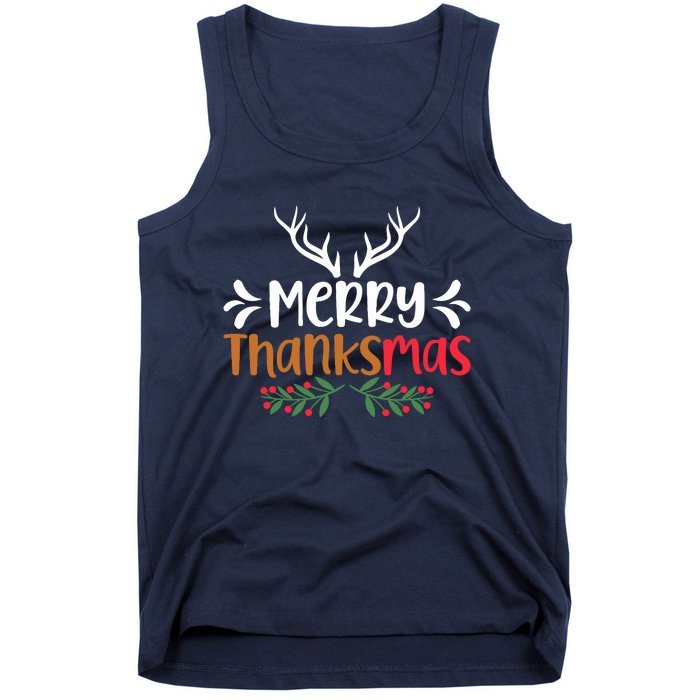 Merry Thanksmas Christmas Thanksgiving Turkey Santa Tank Top