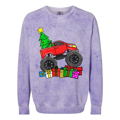 Monster Truck Christmas Tree Colorblast Crewneck Sweatshirt