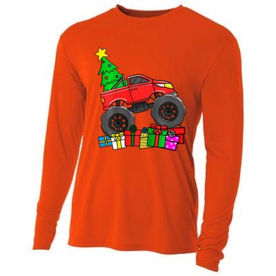 Monster Truck Christmas Tree Cooling Performance Long Sleeve Crew