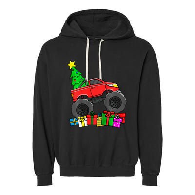 Monster Truck Christmas Tree Garment-Dyed Fleece Hoodie