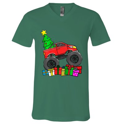 Monster Truck Christmas Tree V-Neck T-Shirt