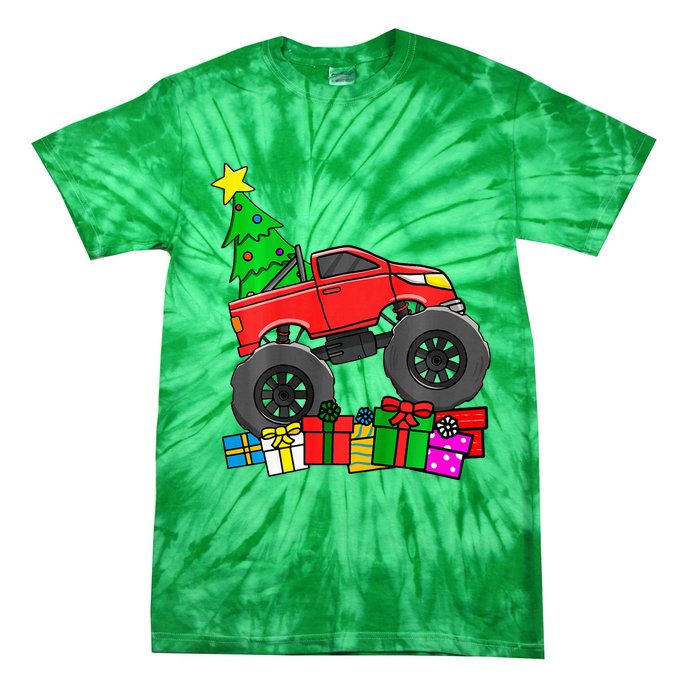 Monster Truck Christmas Tree Tie-Dye T-Shirt