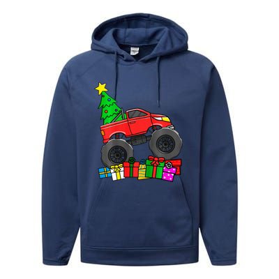 Monster Truck Christmas Tree Performance Fleece Hoodie