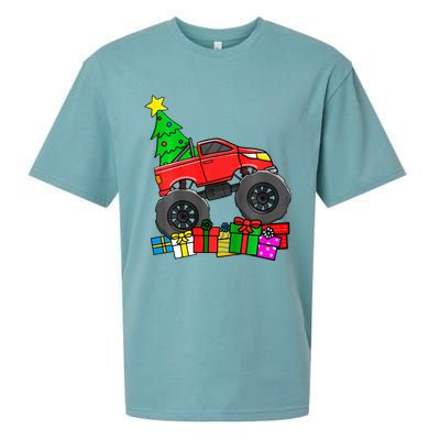 Monster Truck Christmas Tree Sueded Cloud Jersey T-Shirt