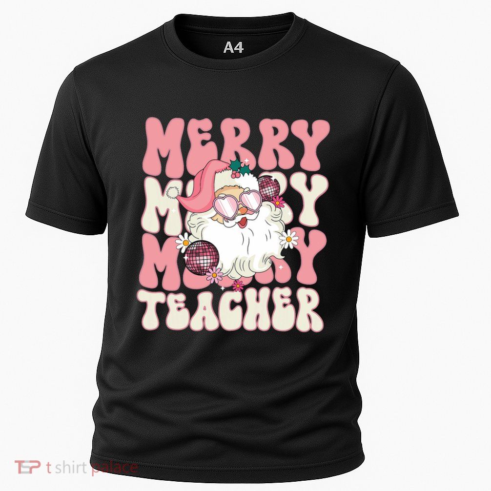 Merry Teacher Christmas Retro Wavy Teacher Performance Shirt