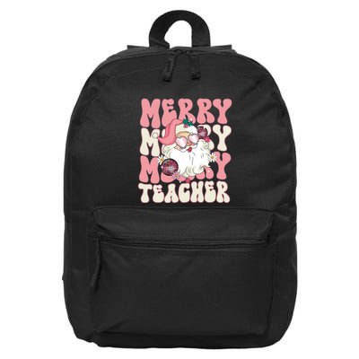 Merry Teacher Christmas Retro Wavy Teacher 16 in Basic Backpack