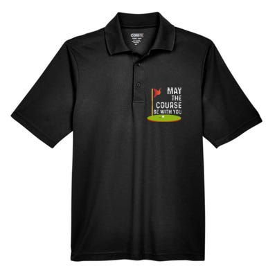 May The Course Be With You Golf Golfing Funny Men's Origin Performance Piqué Polo