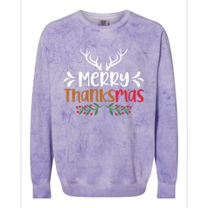 Merry Thanksmas Christmas Thanksgiving Turkey Santa Long Sleeve Colorblast Crewneck Sweatshirt