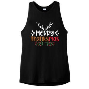 Merry Thanksmas Christmas Thanksgiving Turkey Santa Long Sleeve Ladies PosiCharge Tri-Blend Wicking Tank