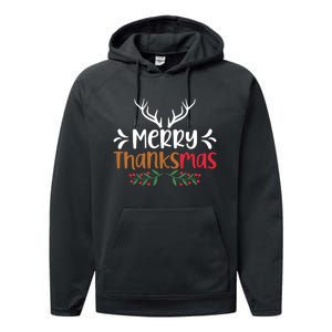 Merry Thanksmas Christmas Thanksgiving Turkey Santa Long Sleeve Performance Fleece Hoodie