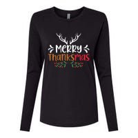 Merry Thanksmas Christmas Thanksgiving Turkey Santa Long Sleeve Womens Cotton Relaxed Long Sleeve T-Shirt