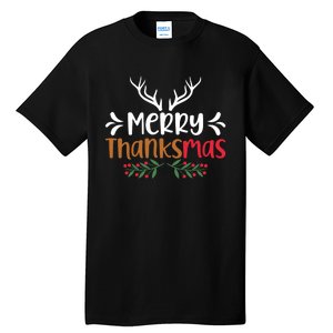 Merry Thanksmas Christmas Thanksgiving Turkey Santa Long Sleeve Tall T-Shirt