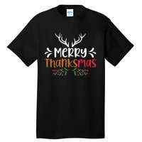 Merry Thanksmas Christmas Thanksgiving Turkey Santa Long Sleeve Tall T-Shirt