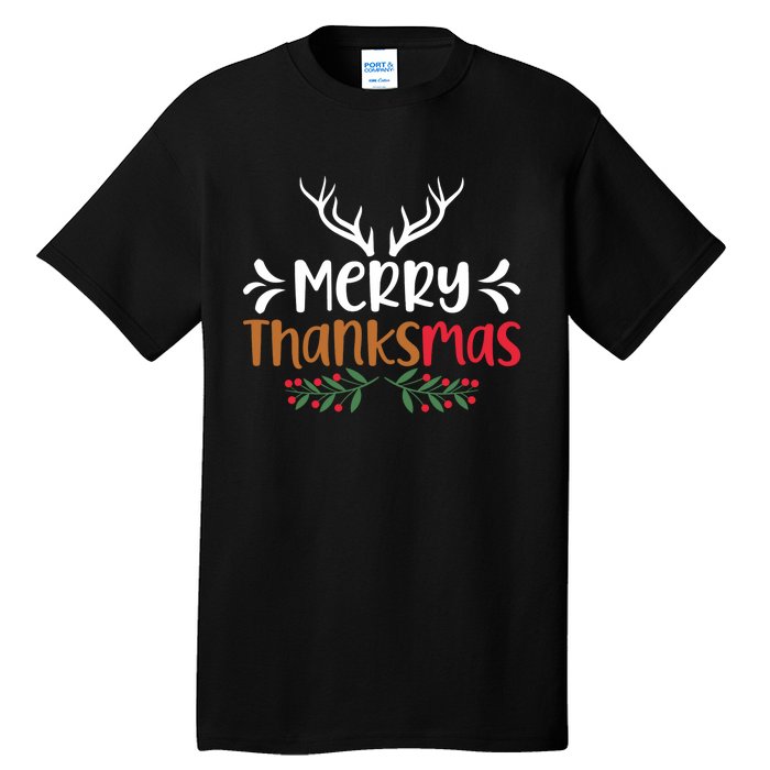 Merry Thanksmas Christmas Thanksgiving Turkey Santa Long Sleeve Tall T-Shirt