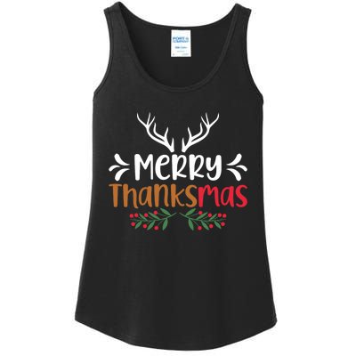 Merry Thanksmas Christmas Thanksgiving Turkey Santa Long Sleeve Ladies Essential Tank