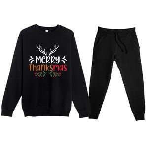 Merry Thanksmas Christmas Thanksgiving Turkey Santa Long Sleeve Premium Crewneck Sweatsuit Set