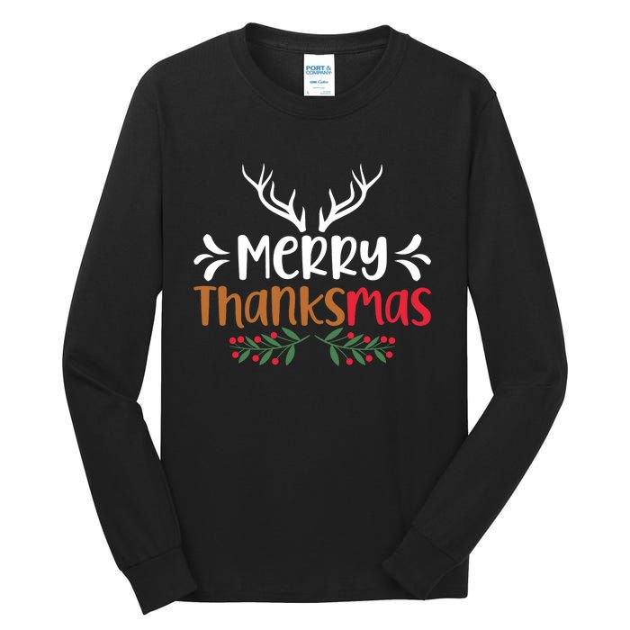 Merry Thanksmas Christmas Thanksgiving Turkey Santa Long Sleeve Tall Long Sleeve T-Shirt