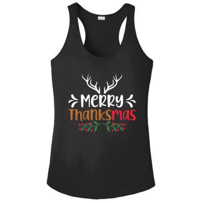 Merry Thanksmas Christmas Thanksgiving Turkey Santa Long Sleeve Ladies PosiCharge Competitor Racerback Tank