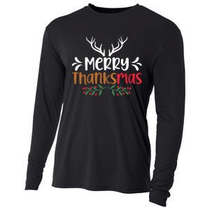 Merry Thanksmas Christmas Thanksgiving Turkey Santa Long Sleeve Cooling Performance Long Sleeve Crew