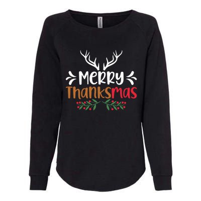 Merry Thanksmas Christmas Thanksgiving Turkey Santa Long Sleeve Womens California Wash Sweatshirt