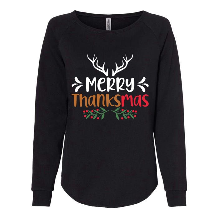 Merry Thanksmas Christmas Thanksgiving Turkey Santa Long Sleeve Womens California Wash Sweatshirt