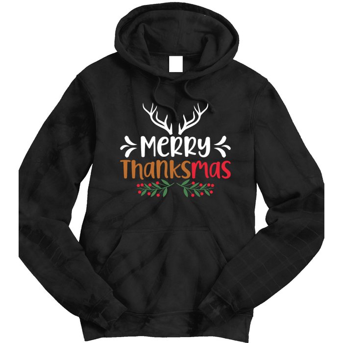 Merry Thanksmas Christmas Thanksgiving Turkey Santa Long Sleeve Tie Dye Hoodie