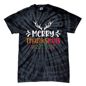 Merry Thanksmas Christmas Thanksgiving Turkey Santa Long Sleeve Tie-Dye T-Shirt