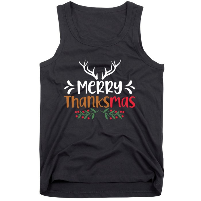 Merry Thanksmas Christmas Thanksgiving Turkey Santa Long Sleeve Tank Top