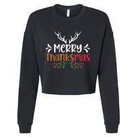 Merry Thanksmas Christmas Thanksgiving Turkey Santa Long Sleeve Cropped Pullover Crew