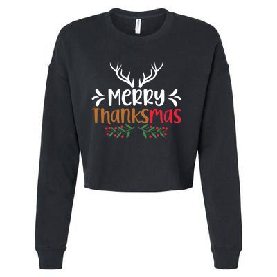 Merry Thanksmas Christmas Thanksgiving Turkey Santa Long Sleeve Cropped Pullover Crew