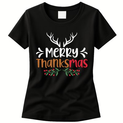 Merry Thanksmas Christmas Thanksgiving Turkey Santa Long Sleeve Women's T-Shirt