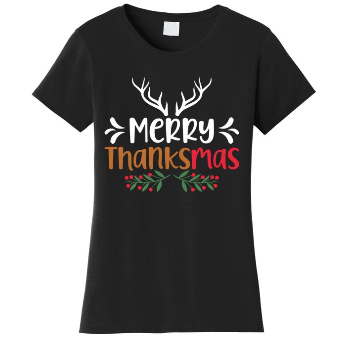 Merry Thanksmas Christmas Thanksgiving Turkey Santa Long Sleeve Women's T-Shirt