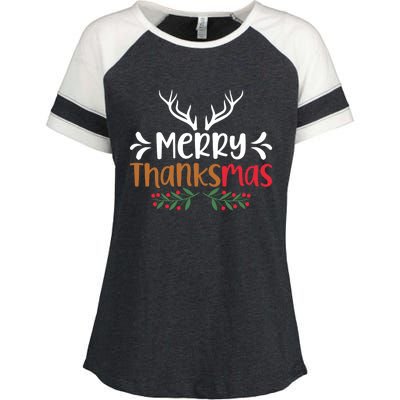 Merry Thanksmas Christmas Thanksgiving Turkey Santa Long Sleeve Enza Ladies Jersey Colorblock Tee