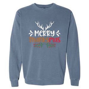 Merry Thanksmas Christmas Thanksgiving Turkey Santa Long Sleeve Garment-Dyed Sweatshirt