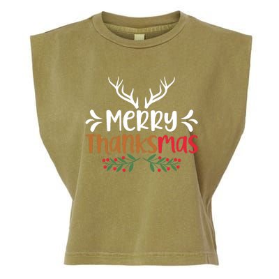 Merry Thanksmas Christmas Thanksgiving Turkey Santa Long Sleeve Garment-Dyed Women's Muscle Tee