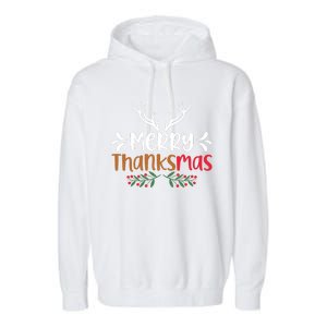 Merry Thanksmas Christmas Thanksgiving Turkey Santa Long Sleeve Garment-Dyed Fleece Hoodie