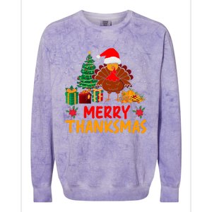 Merry Thanksmas Christmas Thanksgiving Turkey Santa Colorblast Crewneck Sweatshirt