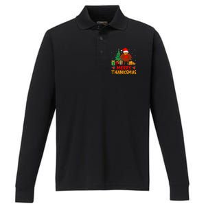 Merry Thanksmas Christmas Thanksgiving Turkey Santa Performance Long Sleeve Polo