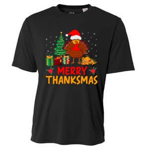 Merry Thanksmas Christmas Thanksgiving Turkey Santa Cooling Performance Crew T-Shirt