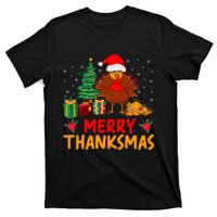 Merry Thanksmas Christmas Thanksgiving Turkey Santa T-Shirt