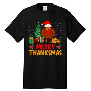 Merry Thanksmas Christmas Thanksgiving Turkey Santa Tall T-Shirt