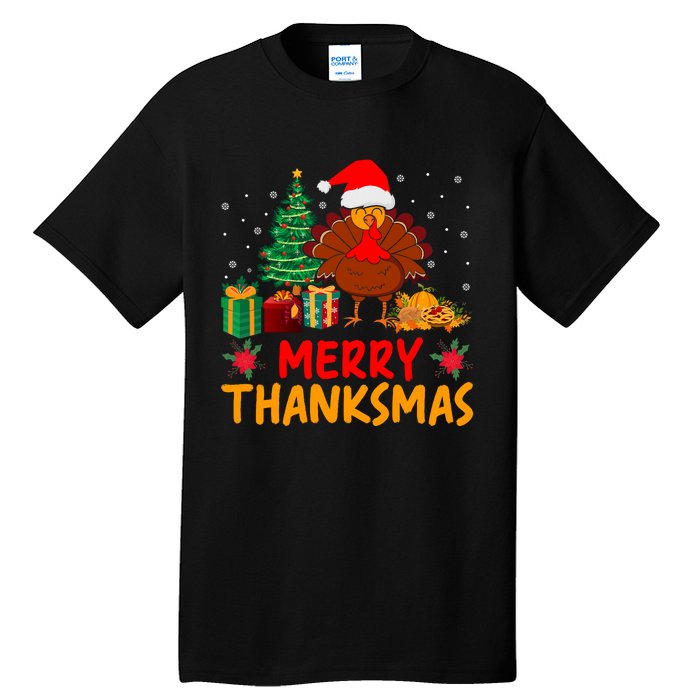 Merry Thanksmas Christmas Thanksgiving Turkey Santa Tall T-Shirt