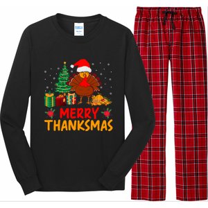 Merry Thanksmas Christmas Thanksgiving Turkey Santa Long Sleeve Pajama Set