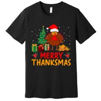 Merry Thanksmas Christmas Thanksgiving Turkey Santa Premium T-Shirt